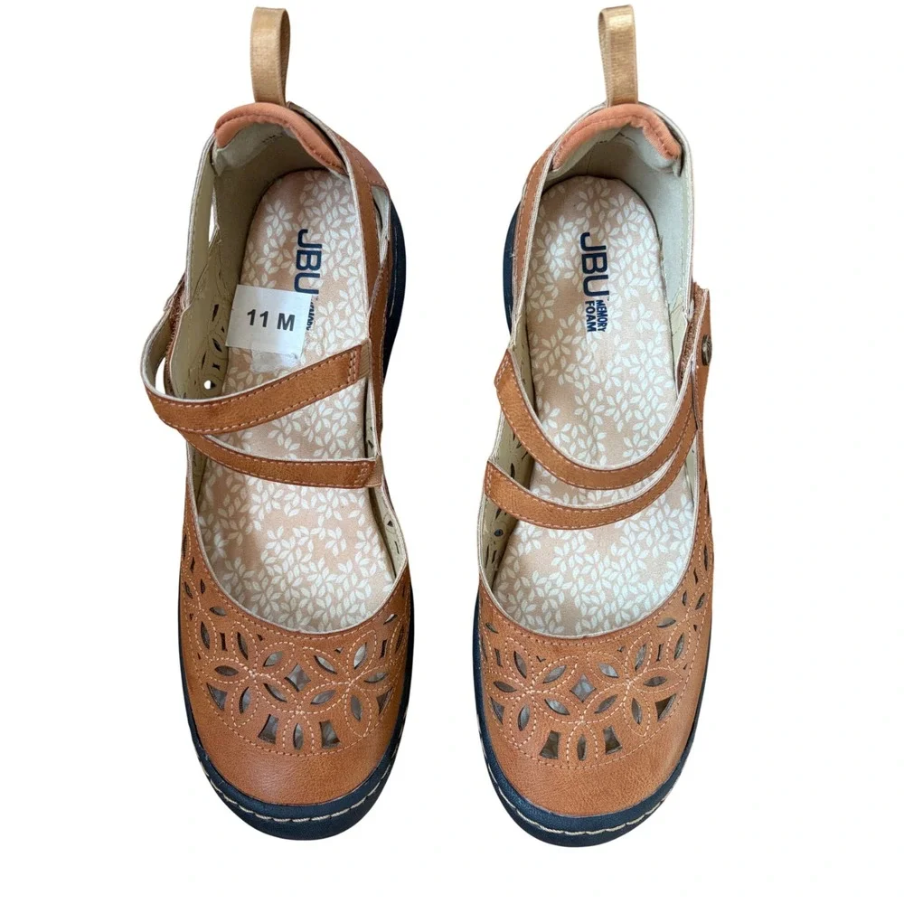 Jambu Rose Encore Tan Brown Mary Jane‎ Flats Velcro Memory Foam Size 11